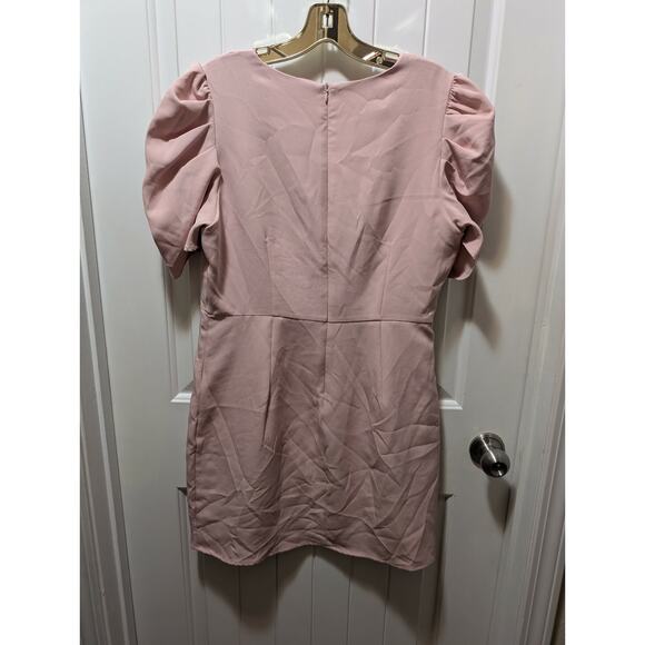 TCEC Puff Sleeve Fitted Waist Pink Mini Dress Spring Summer Size L - Picture 5 of 8